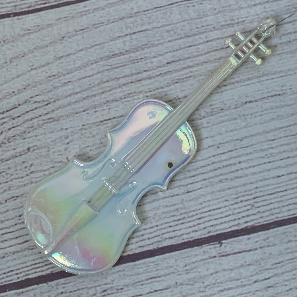 Vintage White Iridescent Violin Musical Instrument Christmas Tree Ornament